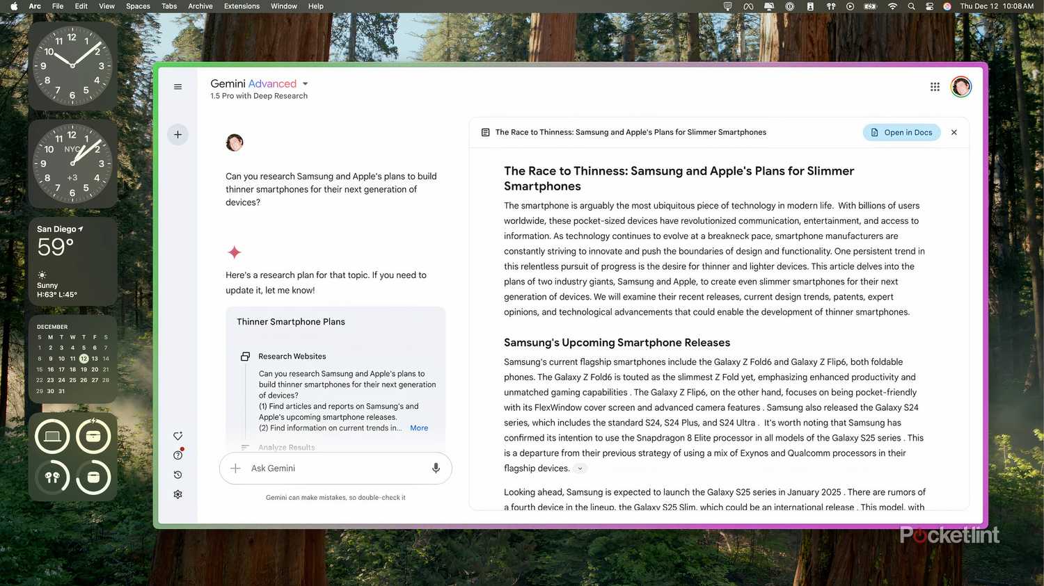An Arc window showing Gemini Deep Research on smartphones.