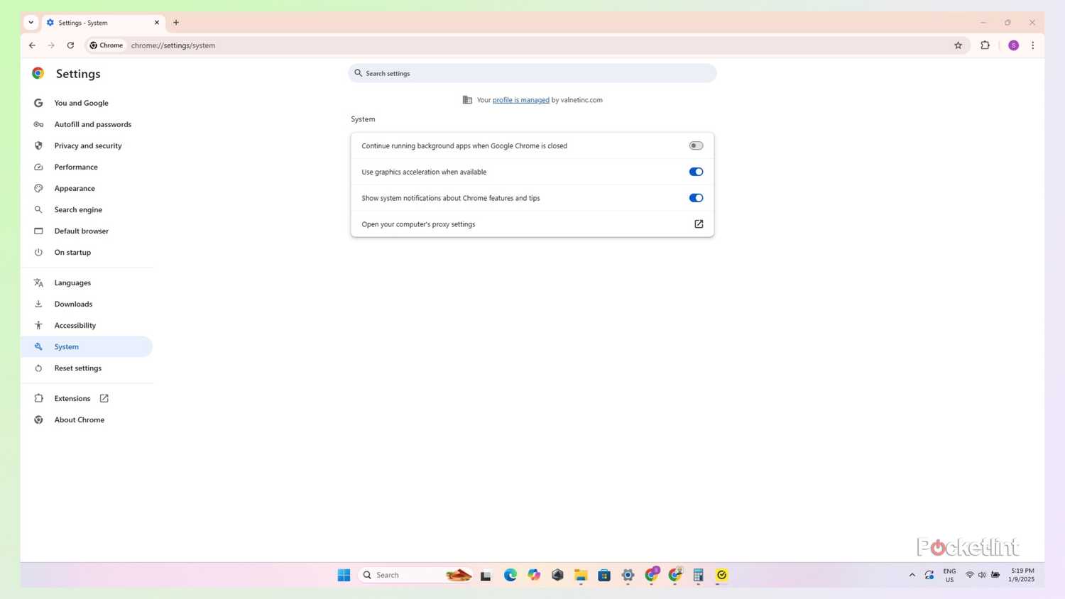 Chrome Graphics acceleration feature in settings.