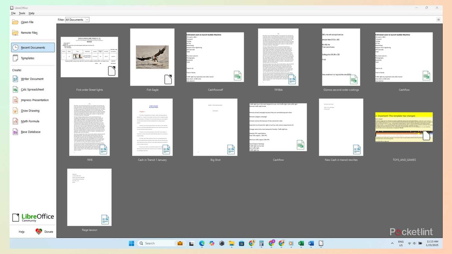 LibreOffice apps on a desktop. 