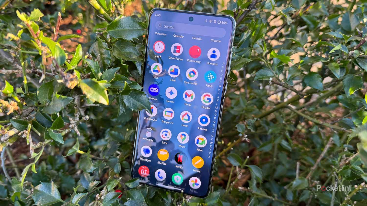 OnePlus 13 sitting in a bush.