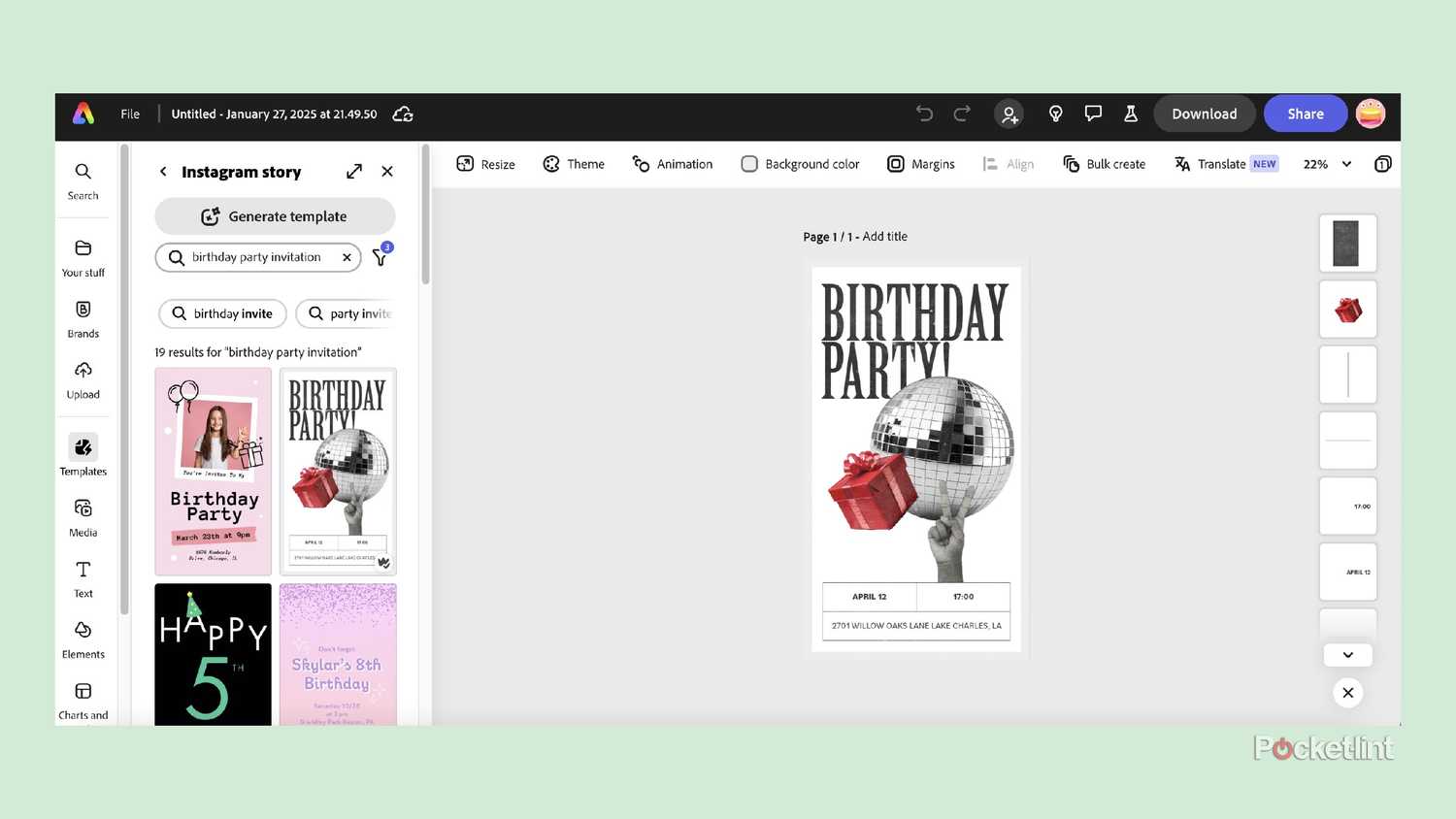 Adobe express birthday party template.