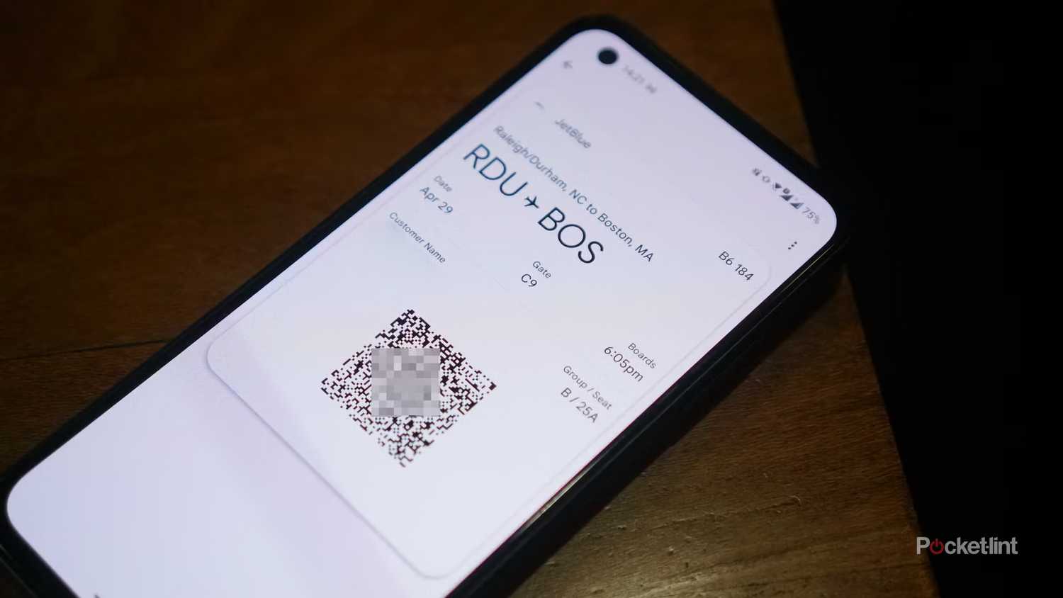 A boarding pass in the Google Wallet app.