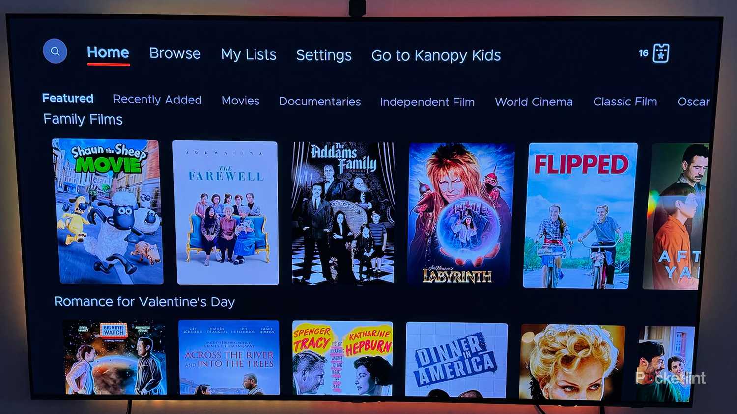 Kanopy streaming service carousels