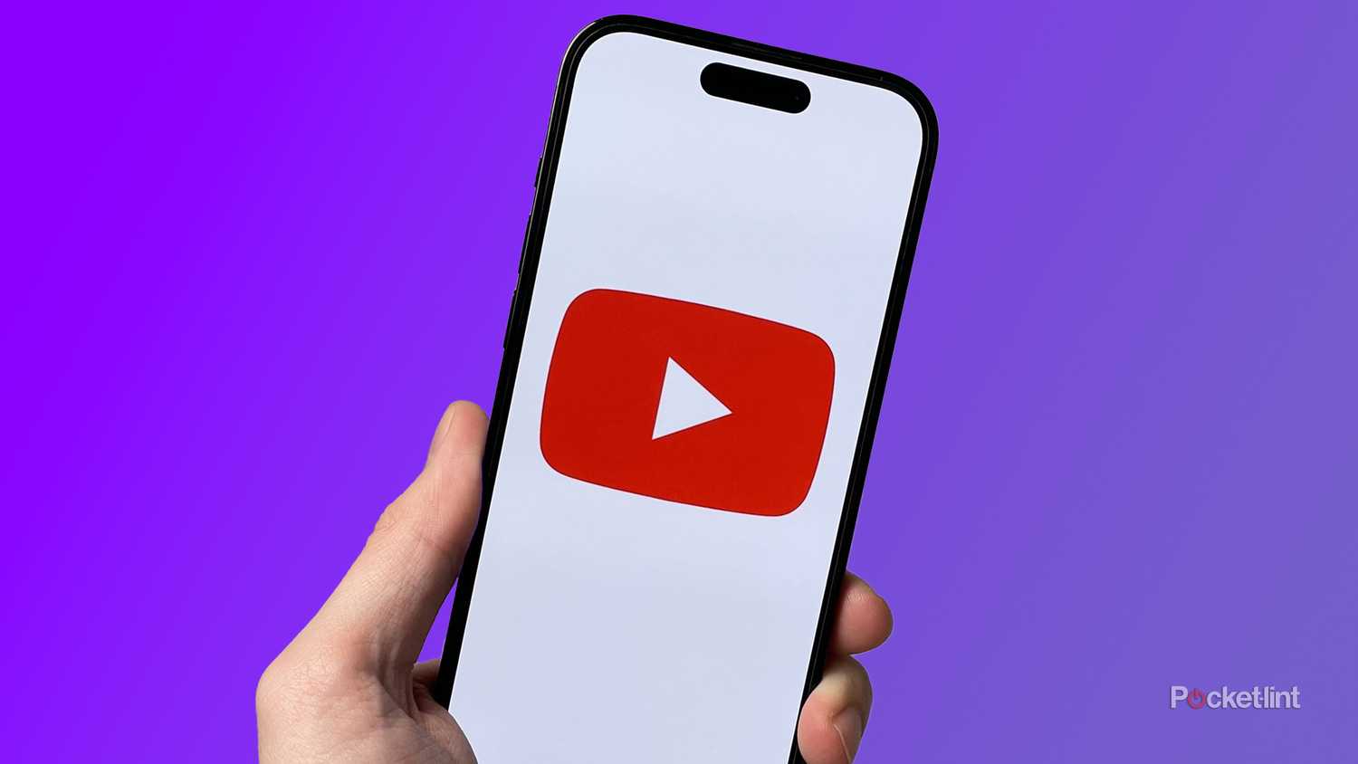 YouTube app on an iPhone with a purple background.