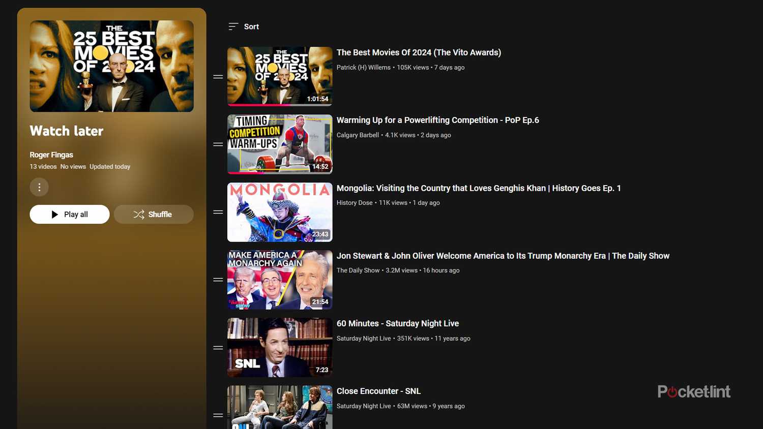 YouTube's Watch Later playlist on the web.