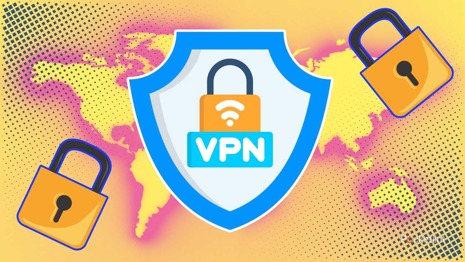 A VPN over a map with locks. 