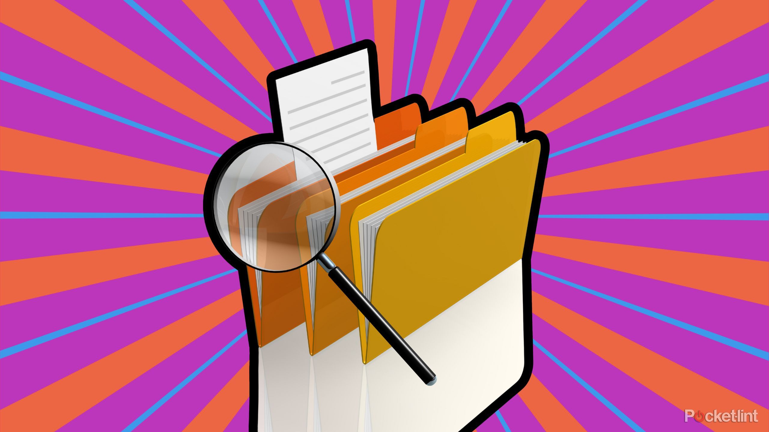 A file organizer with a magnifying glass. 