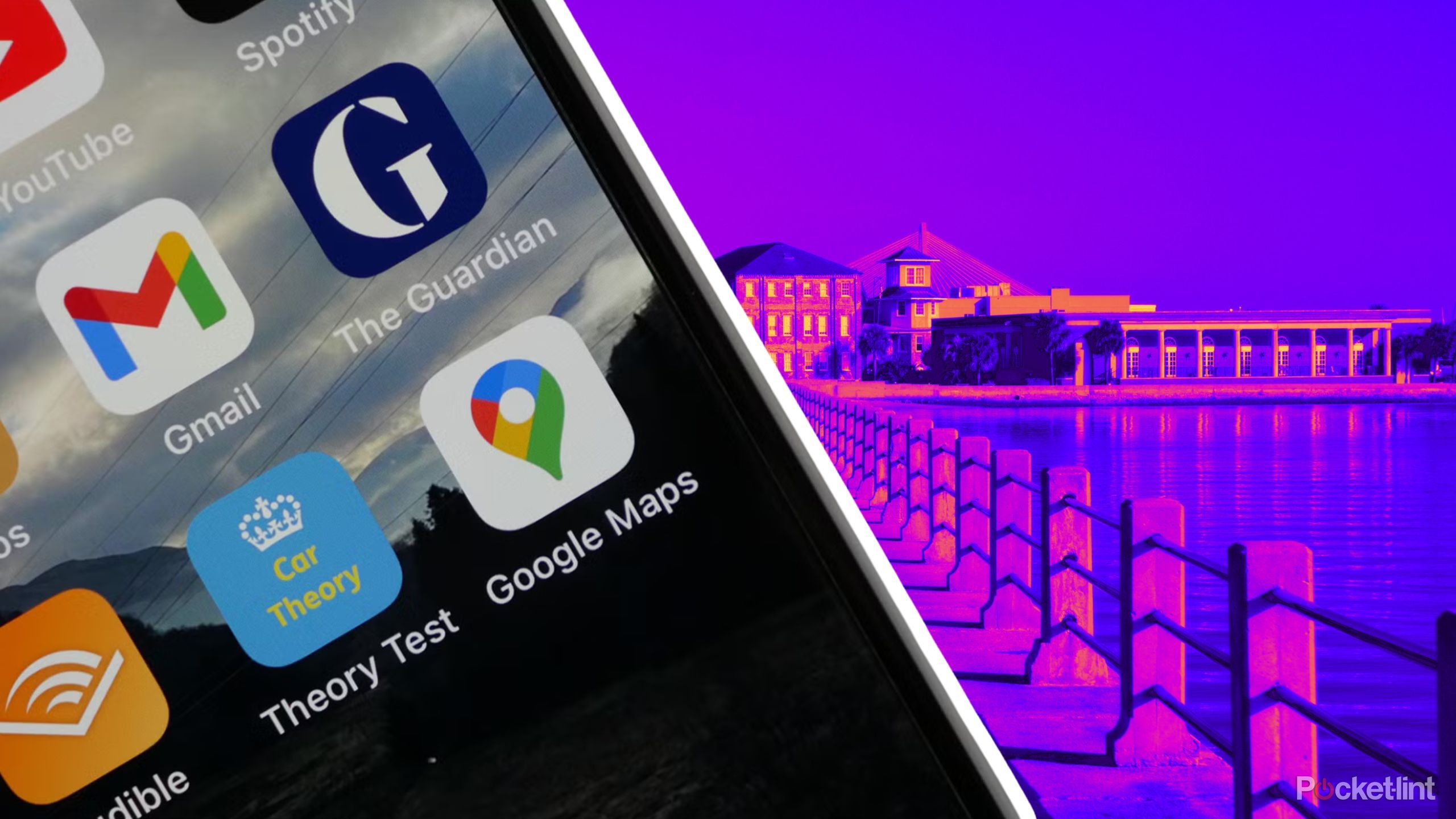 Google maps app beside a pier. 