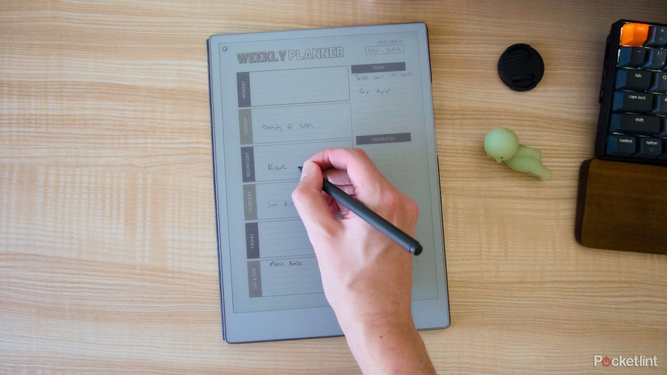 Writing into a PDF weekly planner on a reMarkable Paper Pro.