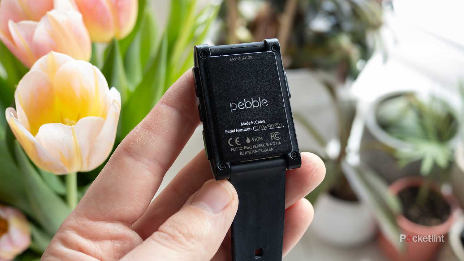 Pebble logo on the OG Pebble