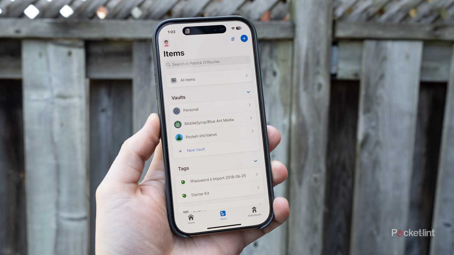 1Password on an iPhone.