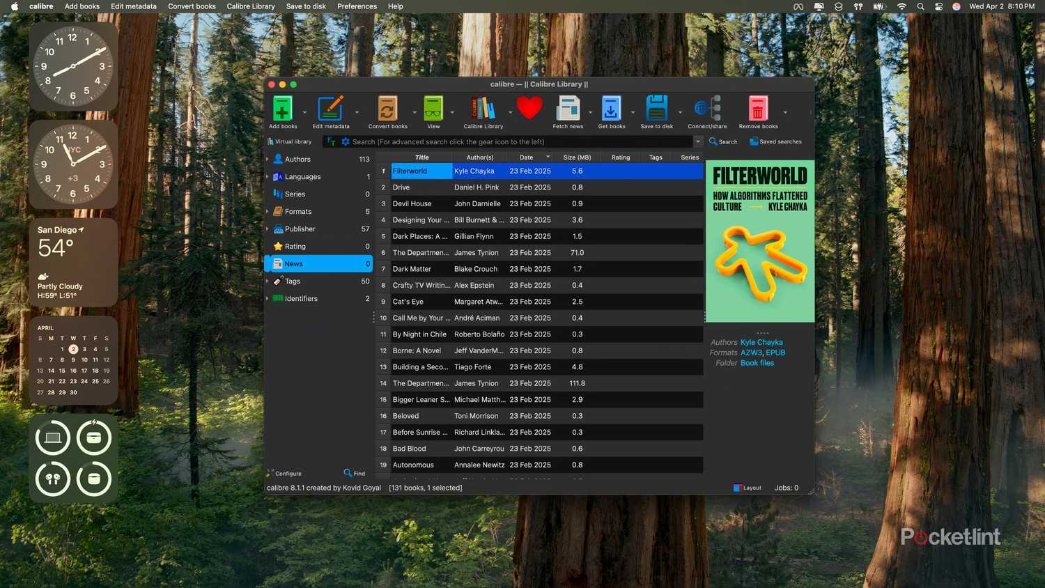 A desktop with the Calibre app open.