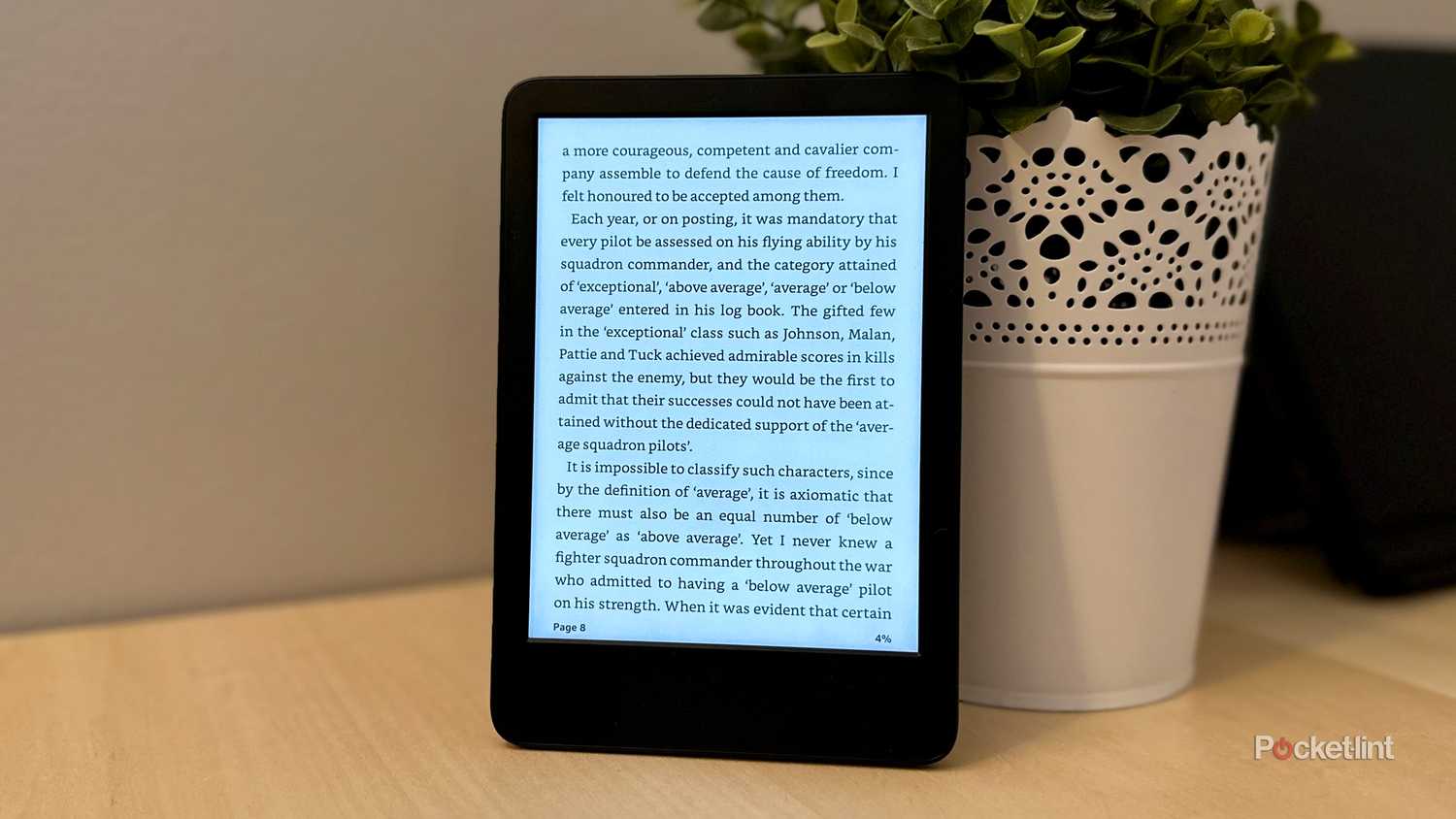 Kindle next to plant.