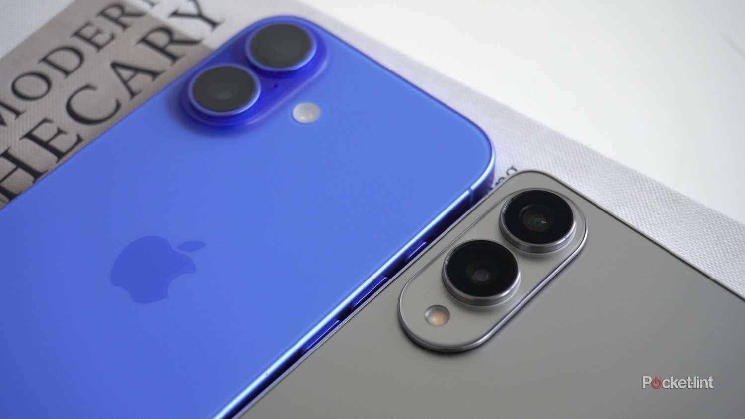 The Galaxy S25 Edge beside iPhone 16