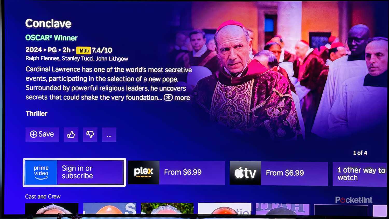 Roku Title card and information for Conclave