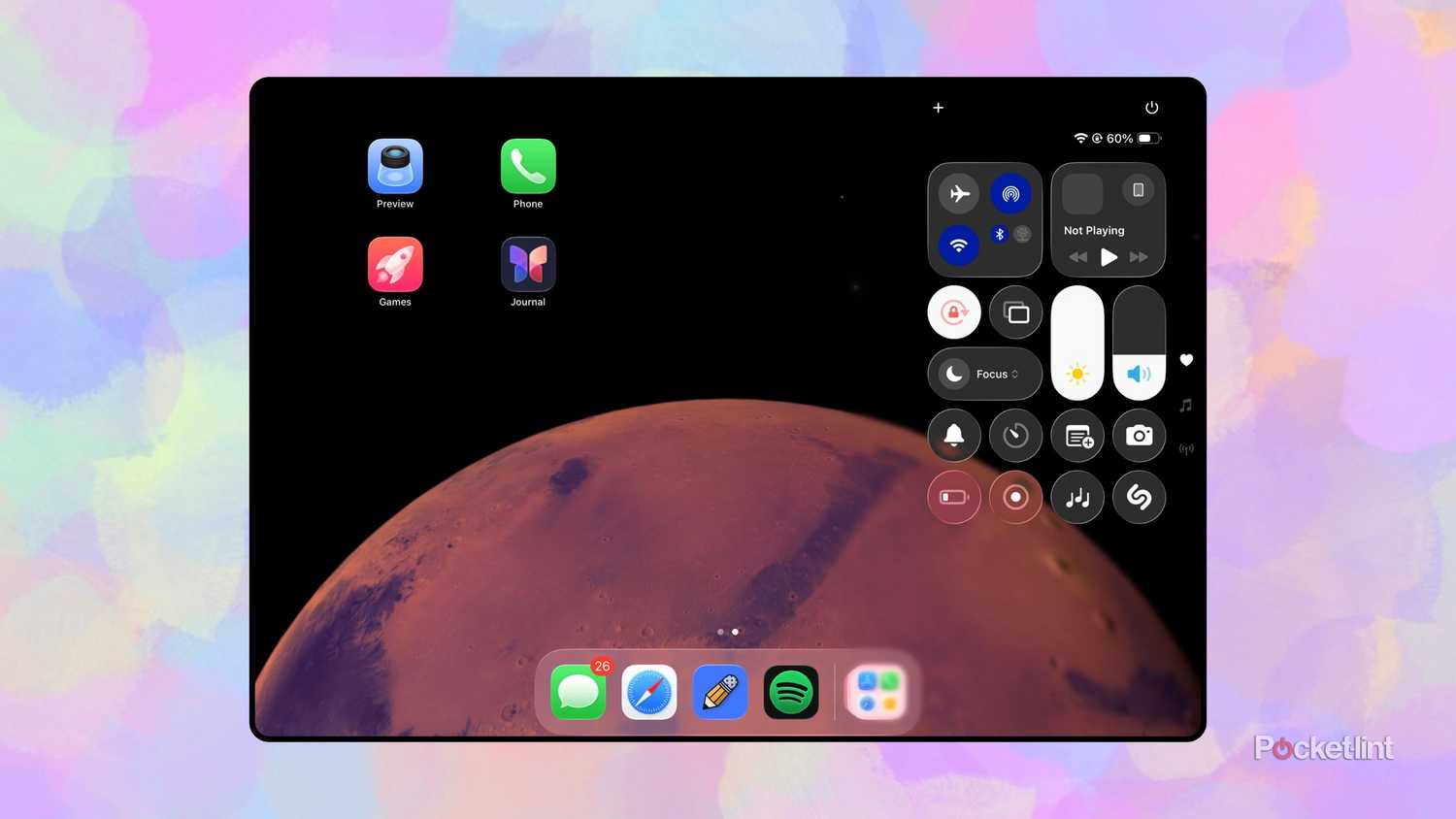 Control Center in the iPadOS 26 developer beta.