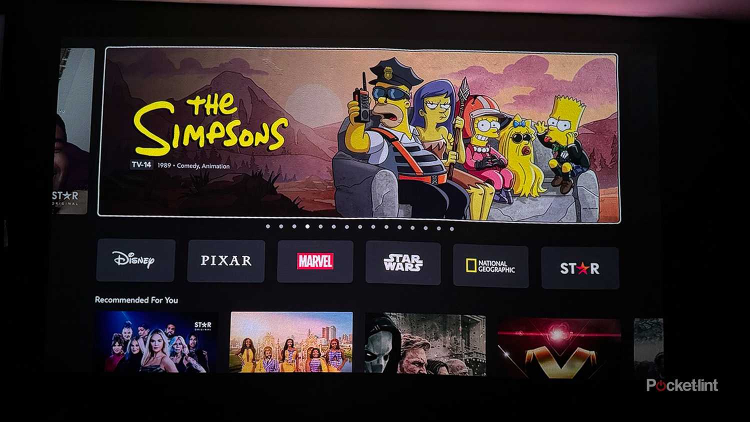 Disney Plus home screen on Samsung Premier 5 Projector