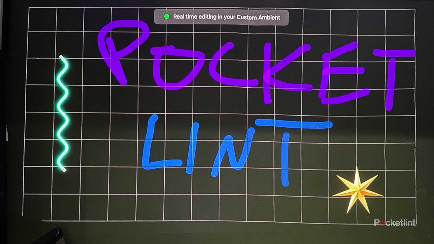 ambient mode personalized display reading "Pocket Lint" on Samsung Premiere 5 Projector