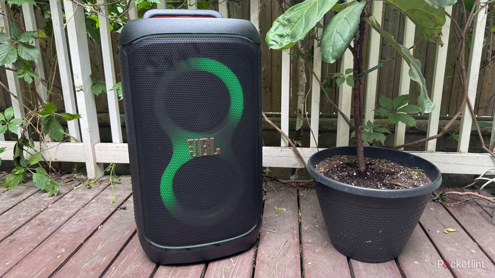 JBL Party Box 520 with lights on grill outside