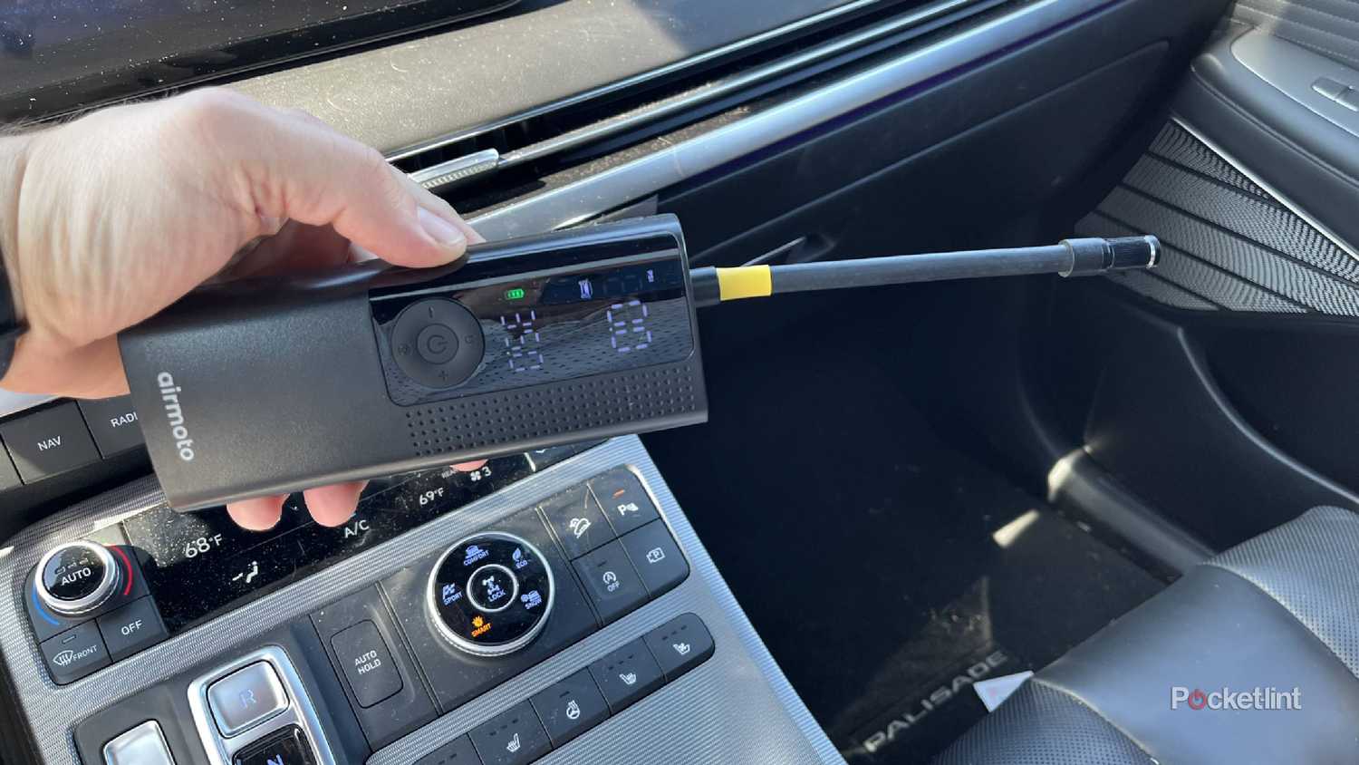 The Airmoto Smart Air Pump turned on 
