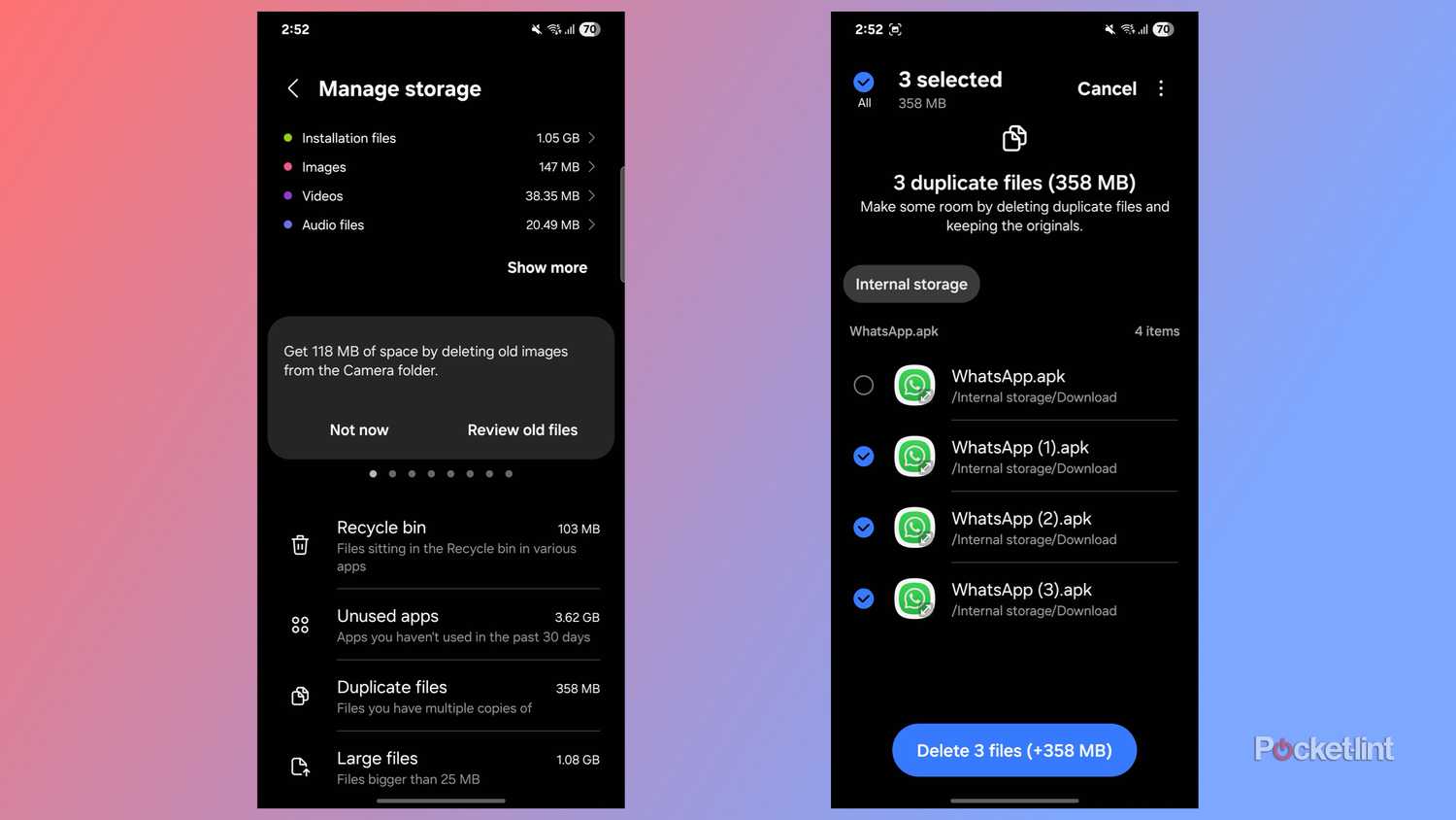 Deleting duplicate files on a Samsung Galaxy smartphone