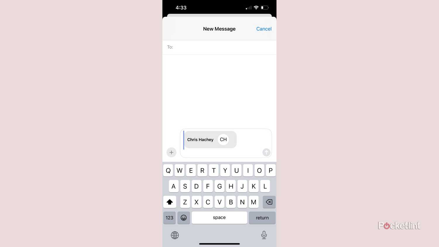 Dragging a contact to share in a message on iPhone