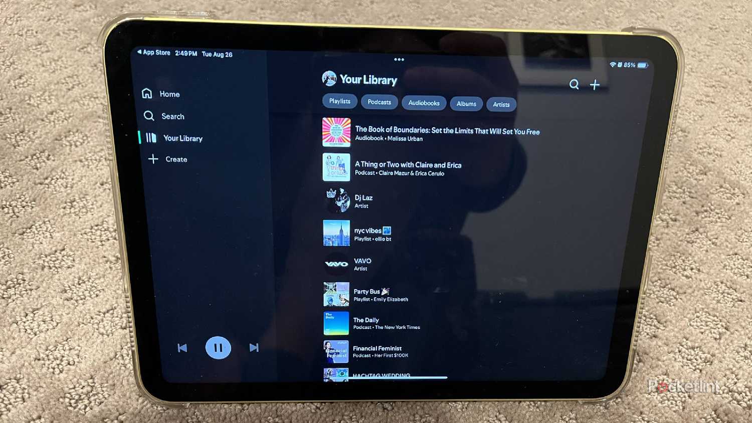 Using Spotify on an iPad.
