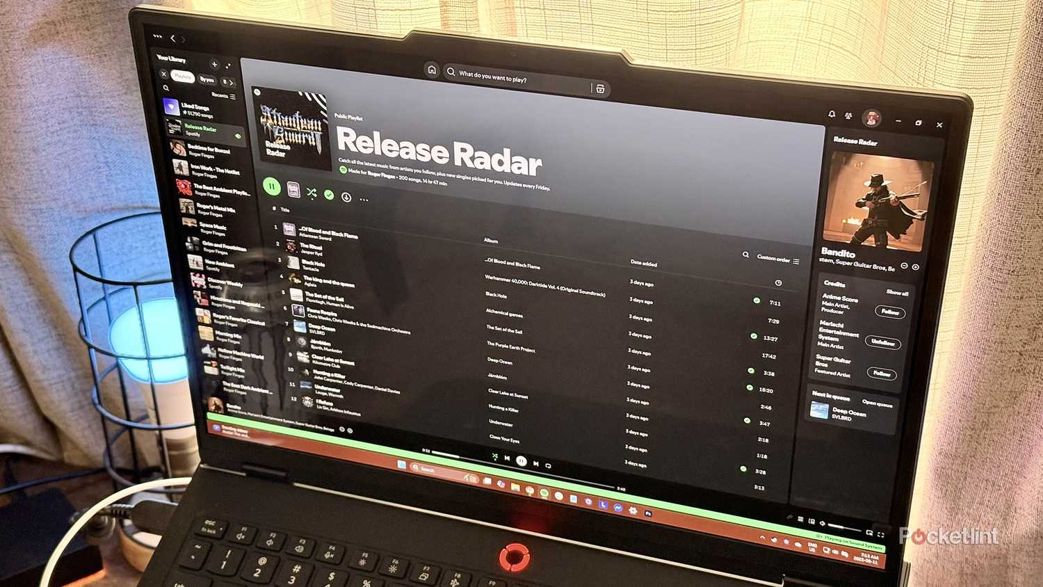 Spotify on the Lenovo Pro 5i's OLED display.