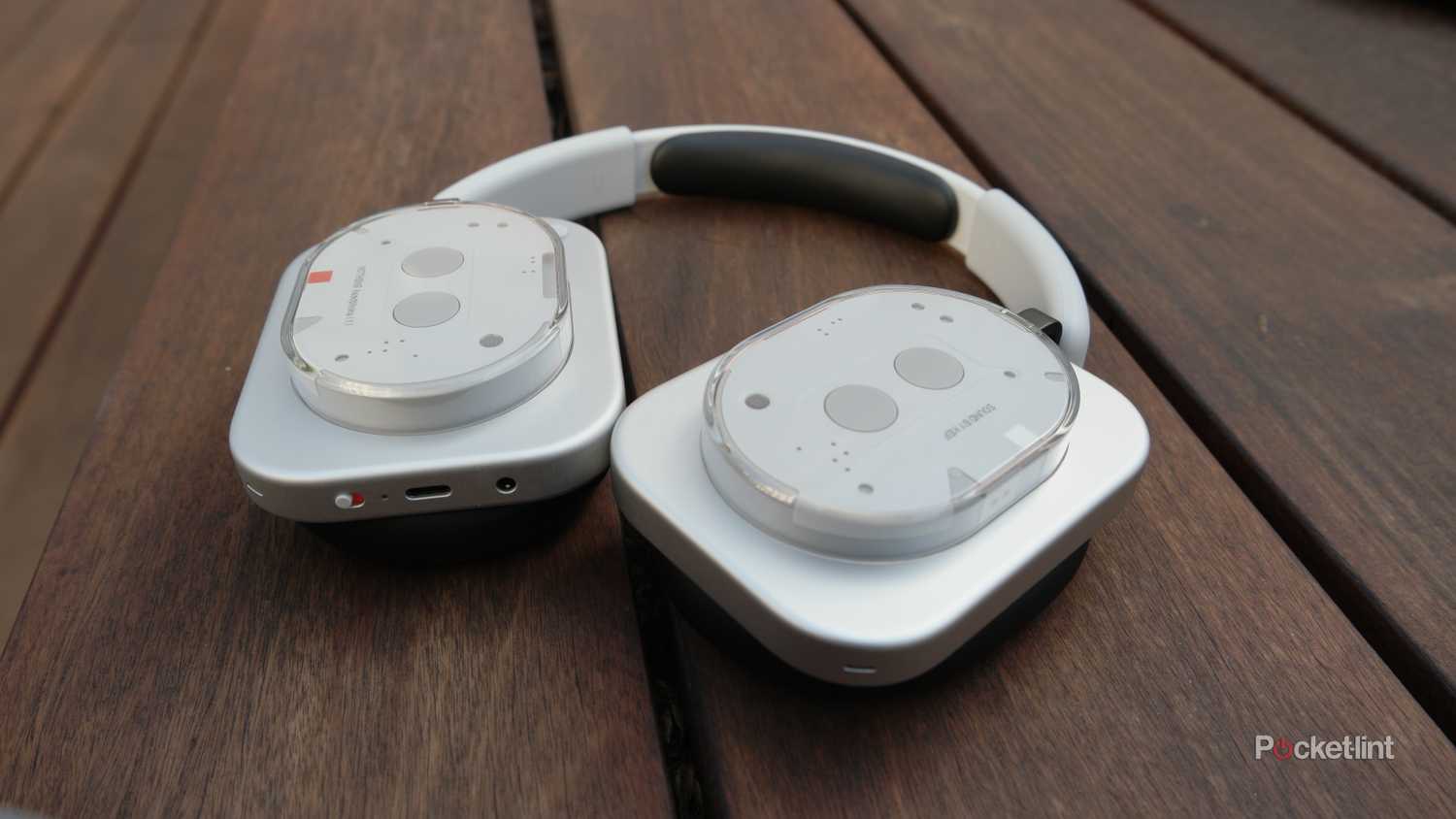 Nothing Headphone (1) on a deck, showing earcups