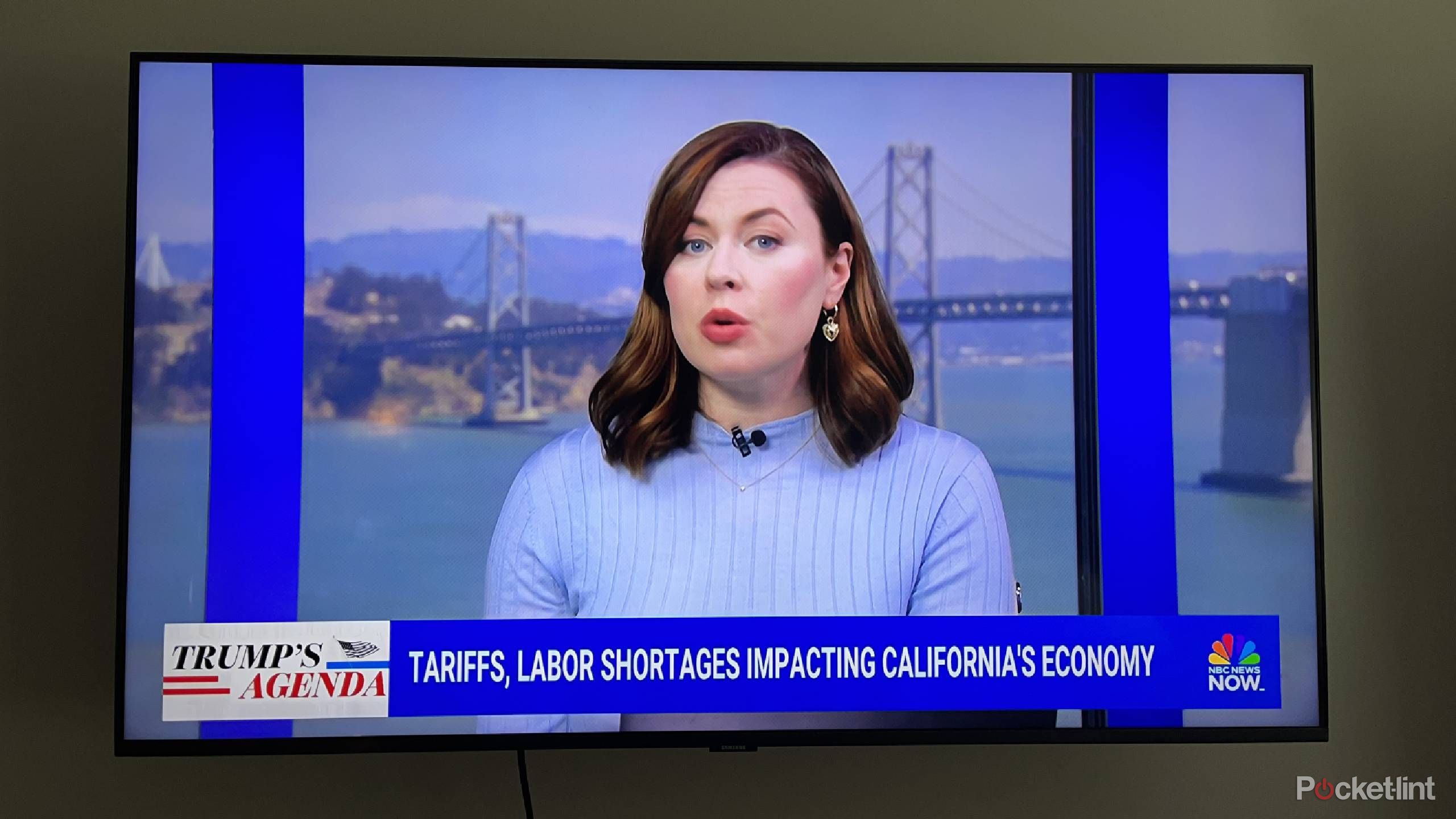 A Samsung Smart TV with the news on