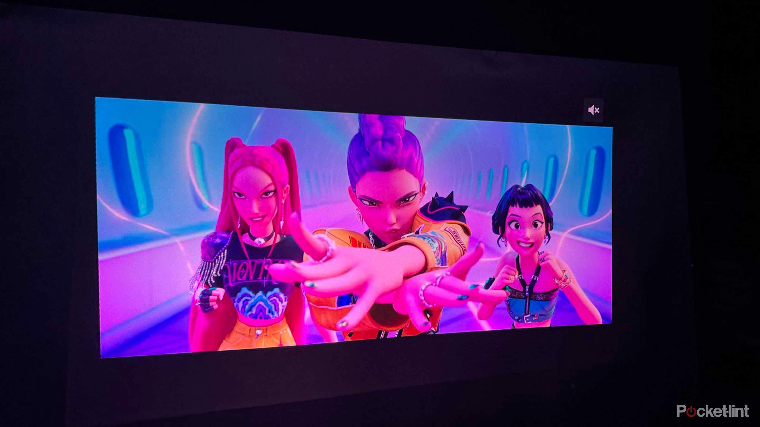 Valerion projector screen playing Kpop Demon Hunters on Netflix.