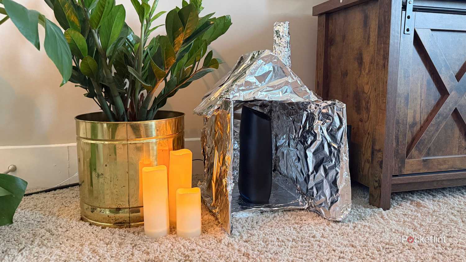 A DIY house made of aluminum foil. 
