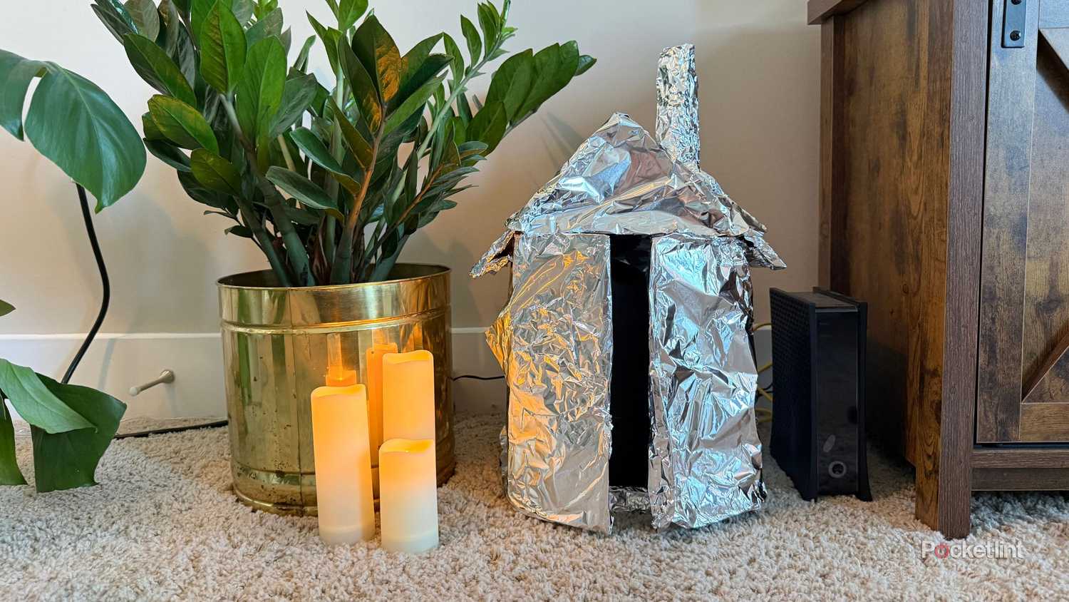A house made of aluminum foil. 