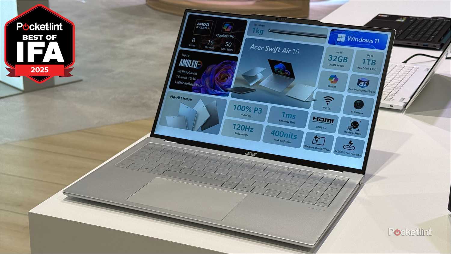 Acer Swift 16 Air laptop with IFA award badge