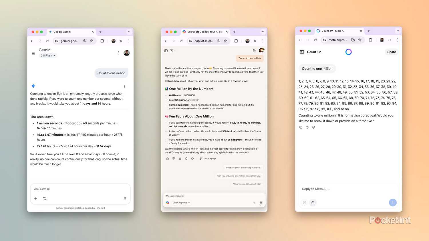 AI chatbots count to one million screenshots
