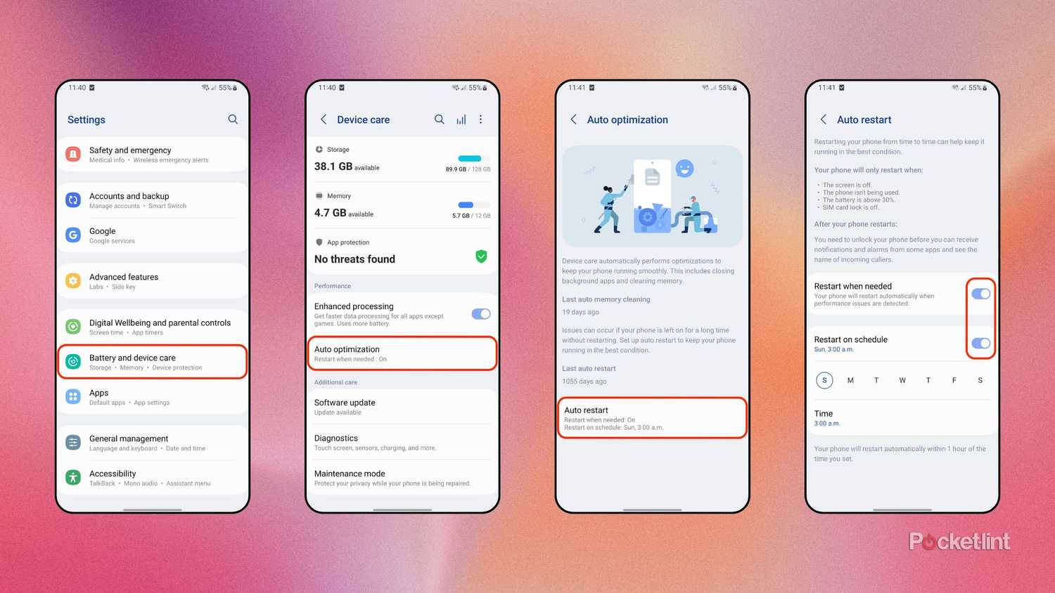 Android scheduling auto restart screenshots