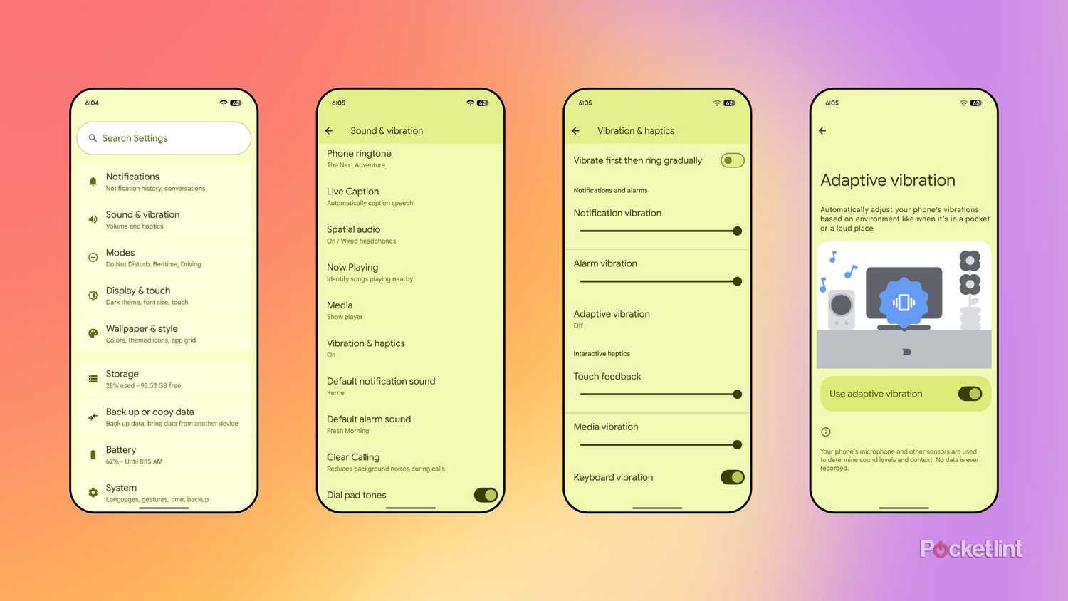 Android turn on adaptive vibration screenshots