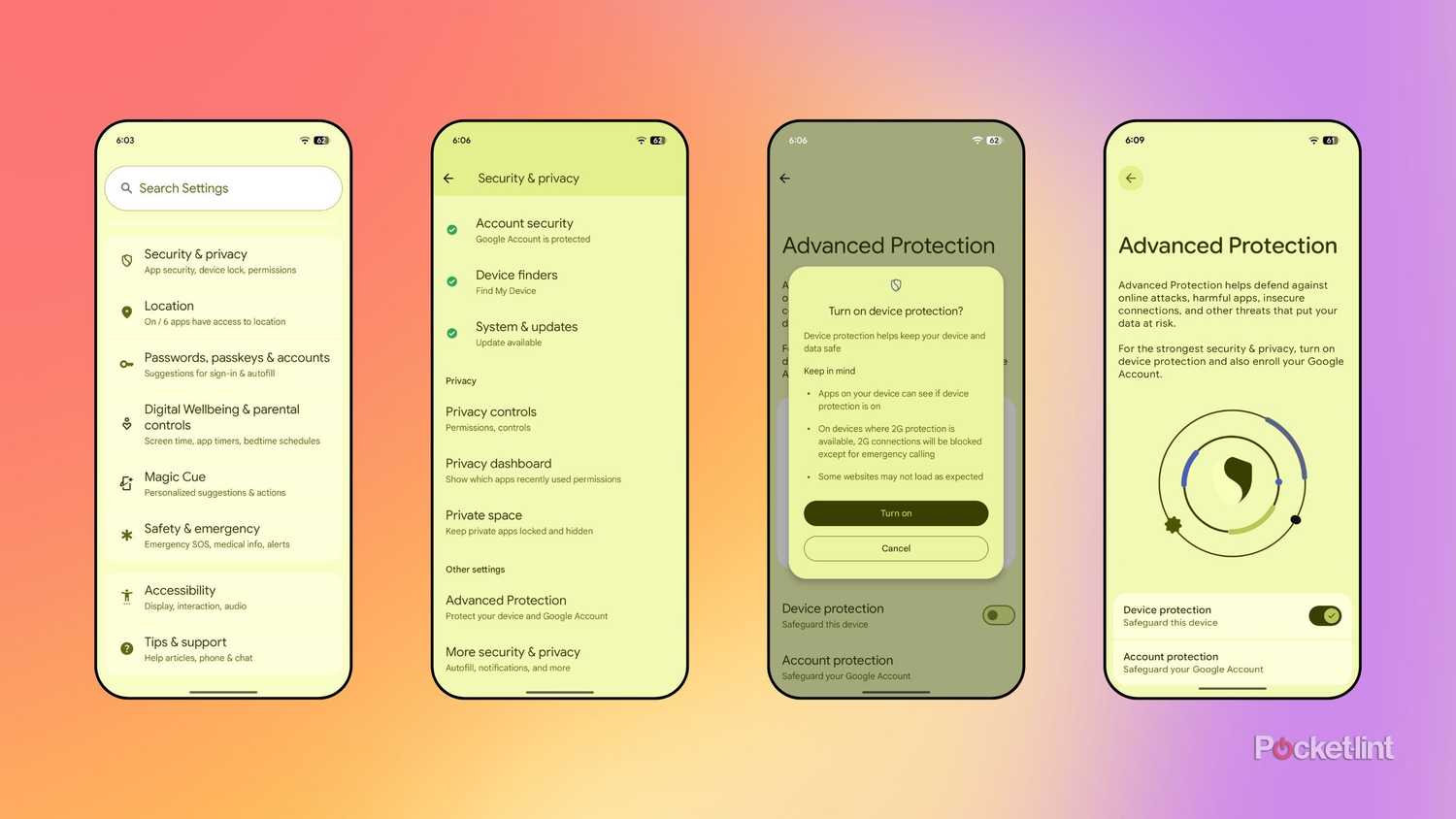 Android turn on Advanced Protection screenshots