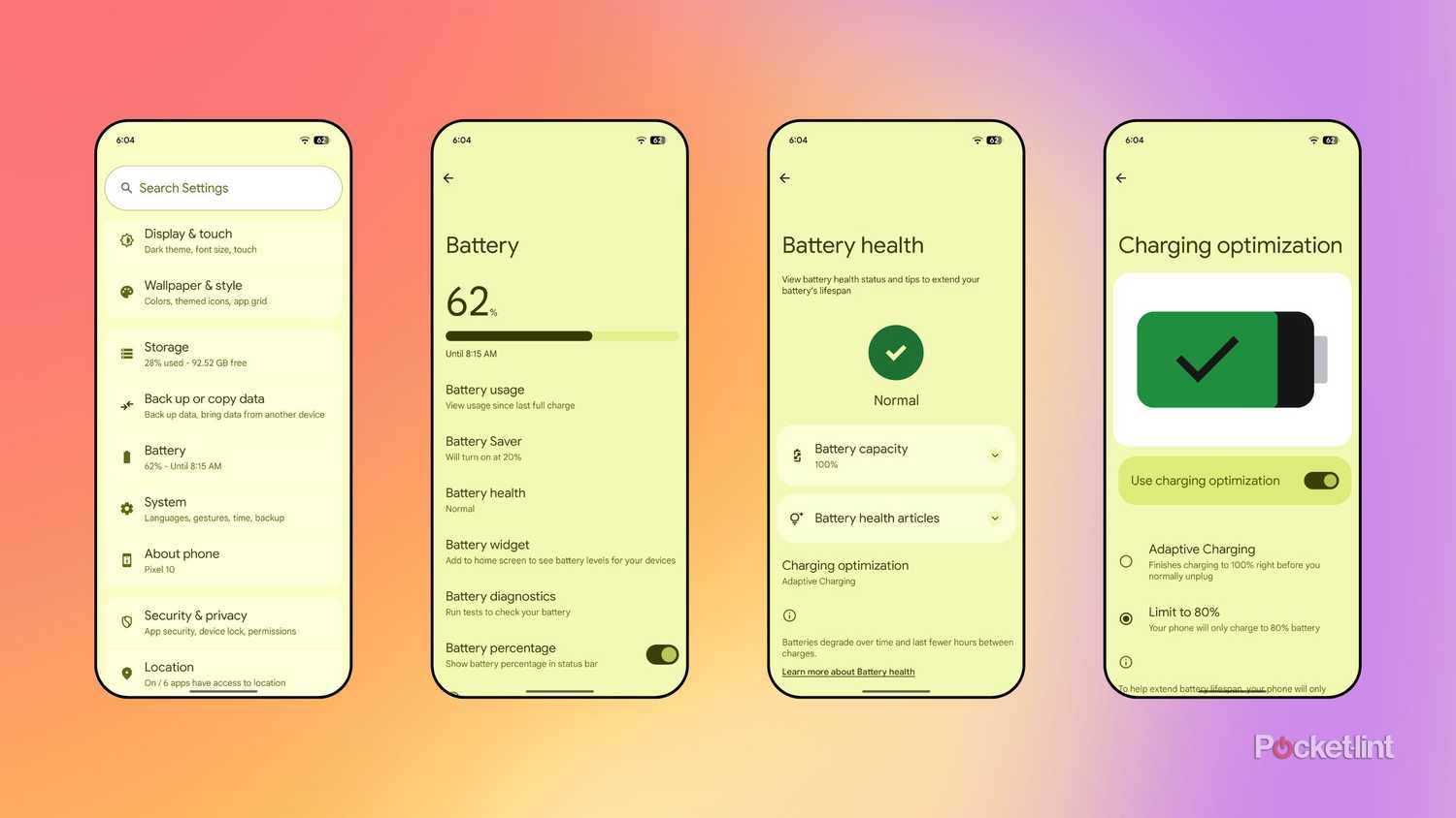 Android turn on charging optimization screenshots