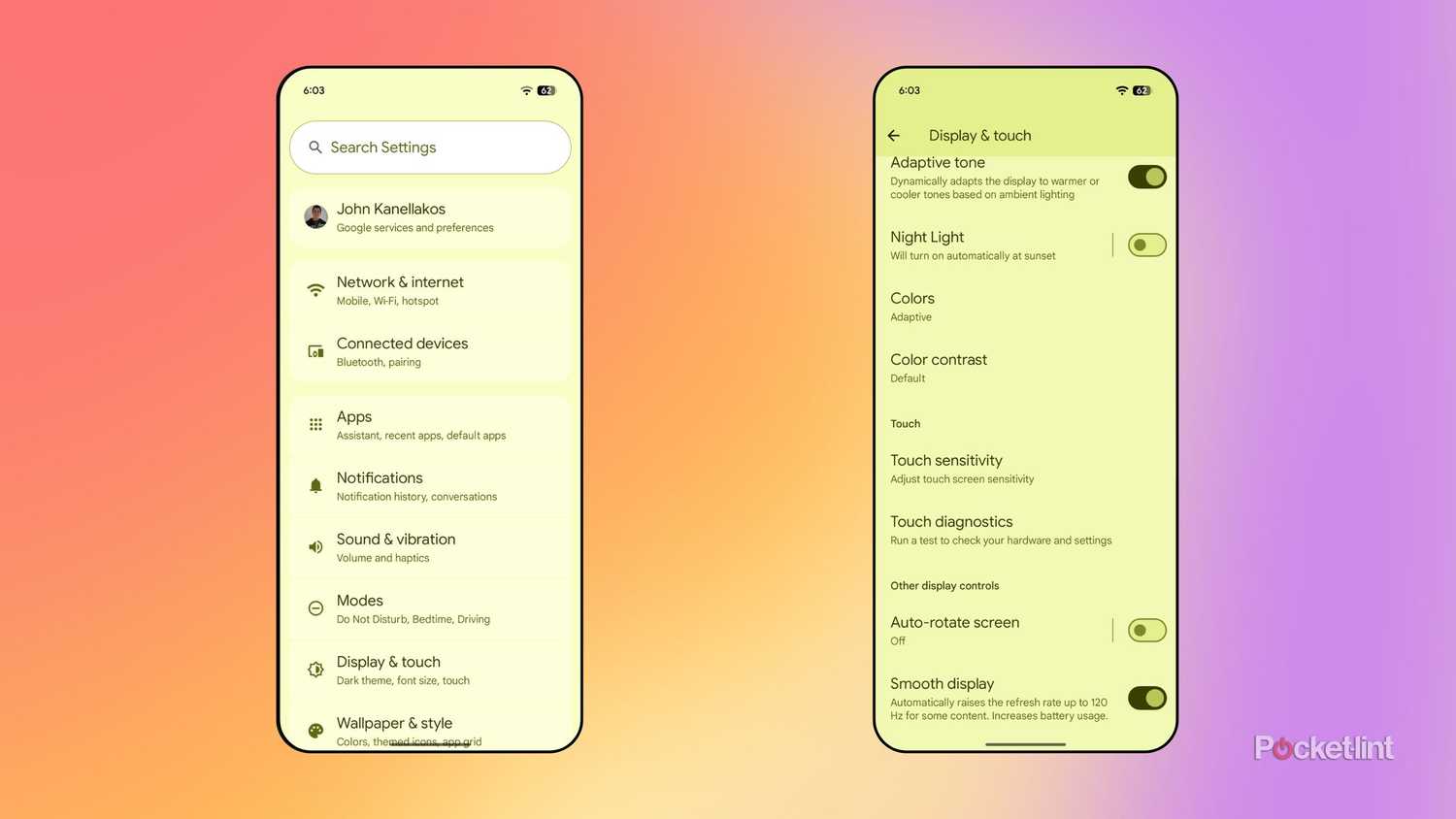 Android turn on Smooth display screenshots