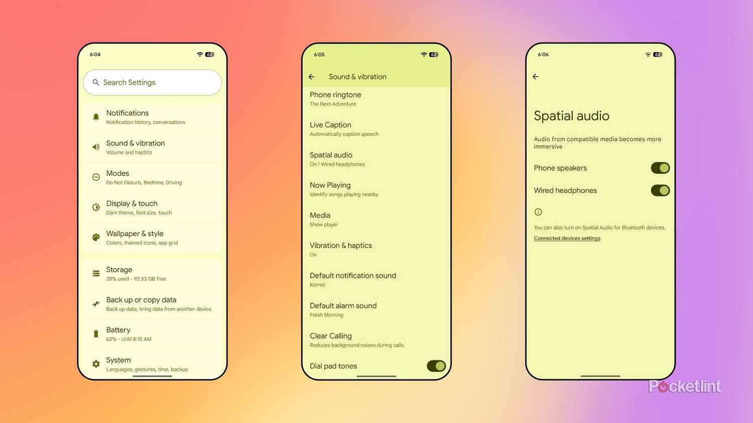 Android turn on spatial audio screenshots