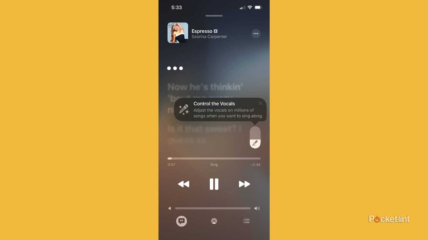 apple music ios 26 controlling vocals for Sing