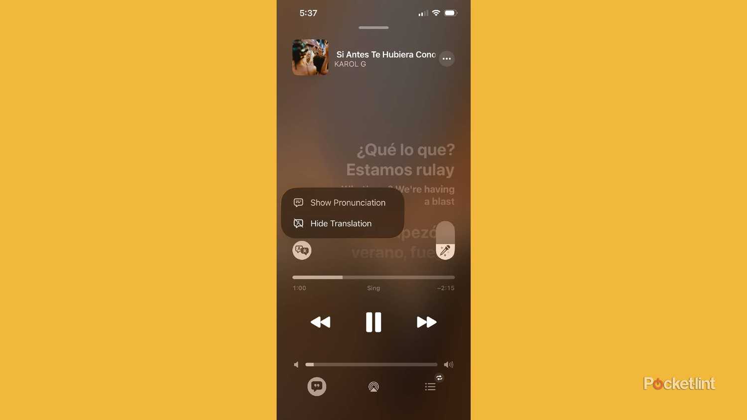 apple music ios 26 show lyric pronunciation 