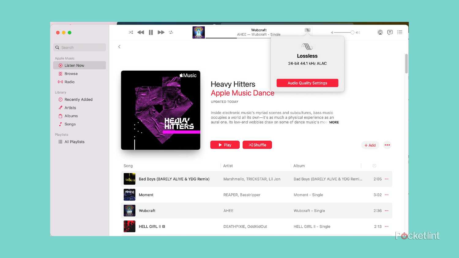 The Lossless Audio indicator in Apple Music.