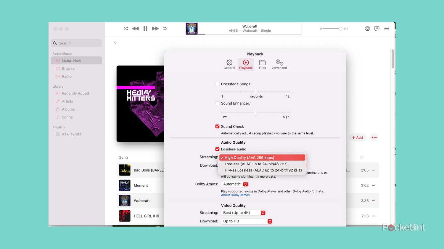 Lossless Audio settings on Apple Music.