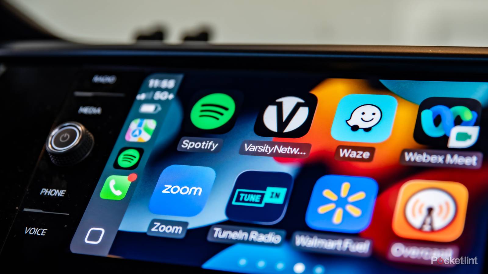 A still photo showcasing the Varsity Network app on a CarPlay screen.