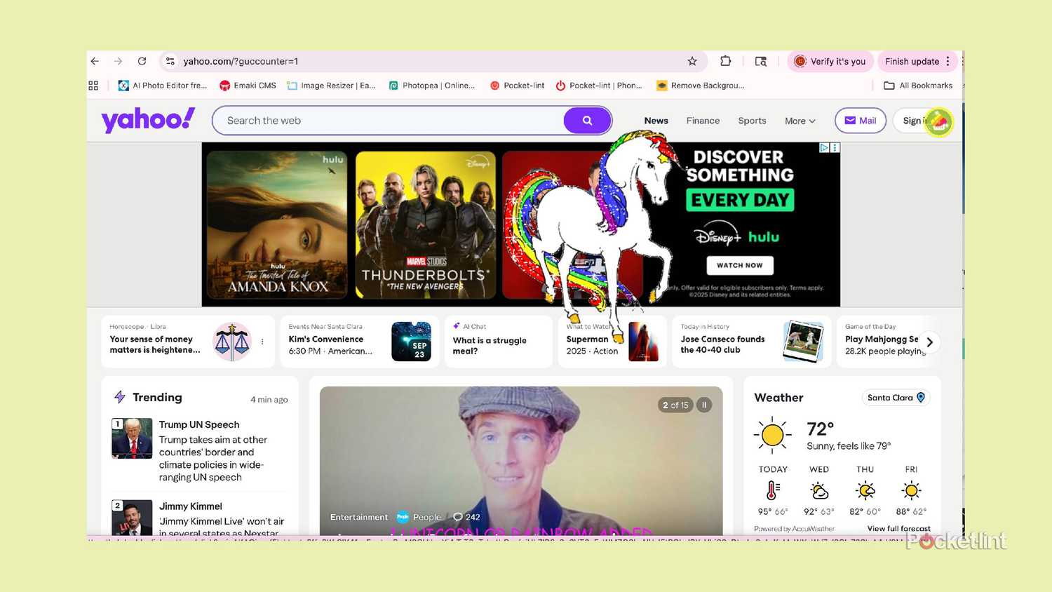 Cornify the Chrome extension on Yahoo.