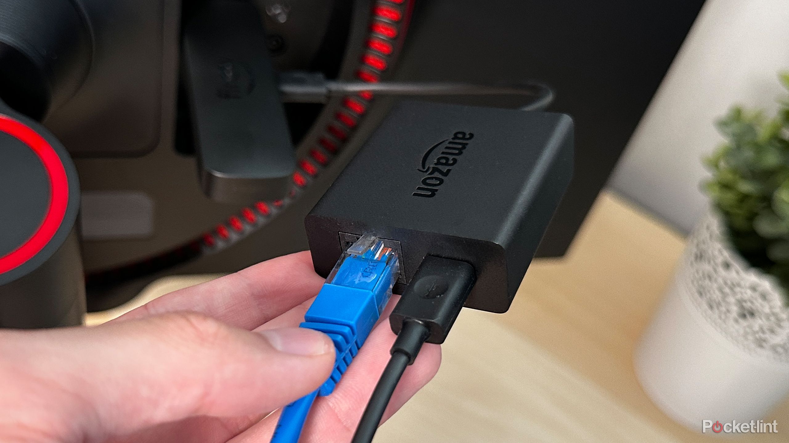 Ethernet adapter connected to Fire TV Stick 4K Max.