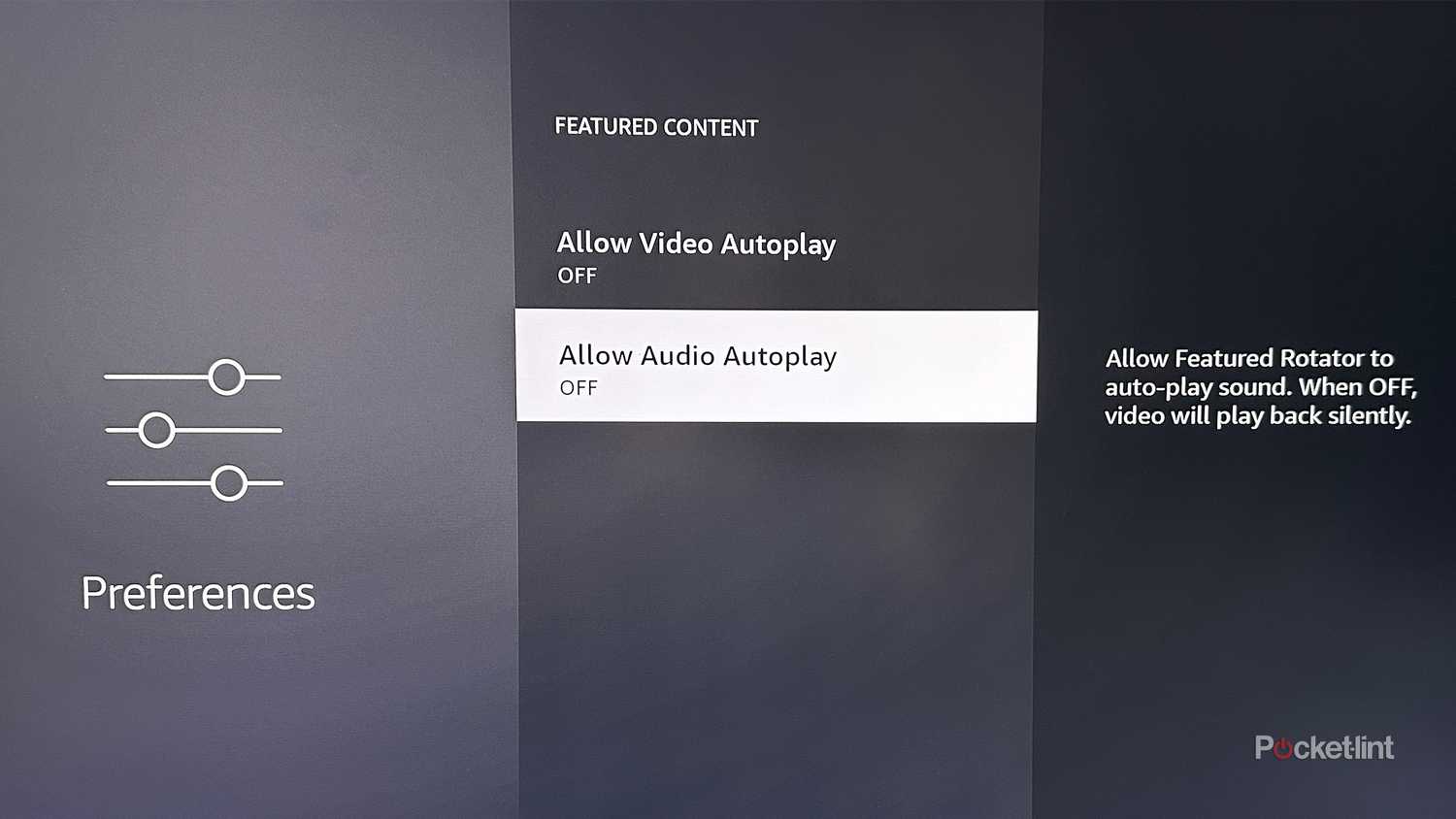 Amazon Fire TV Stick preferences menu for Autoplay settings.