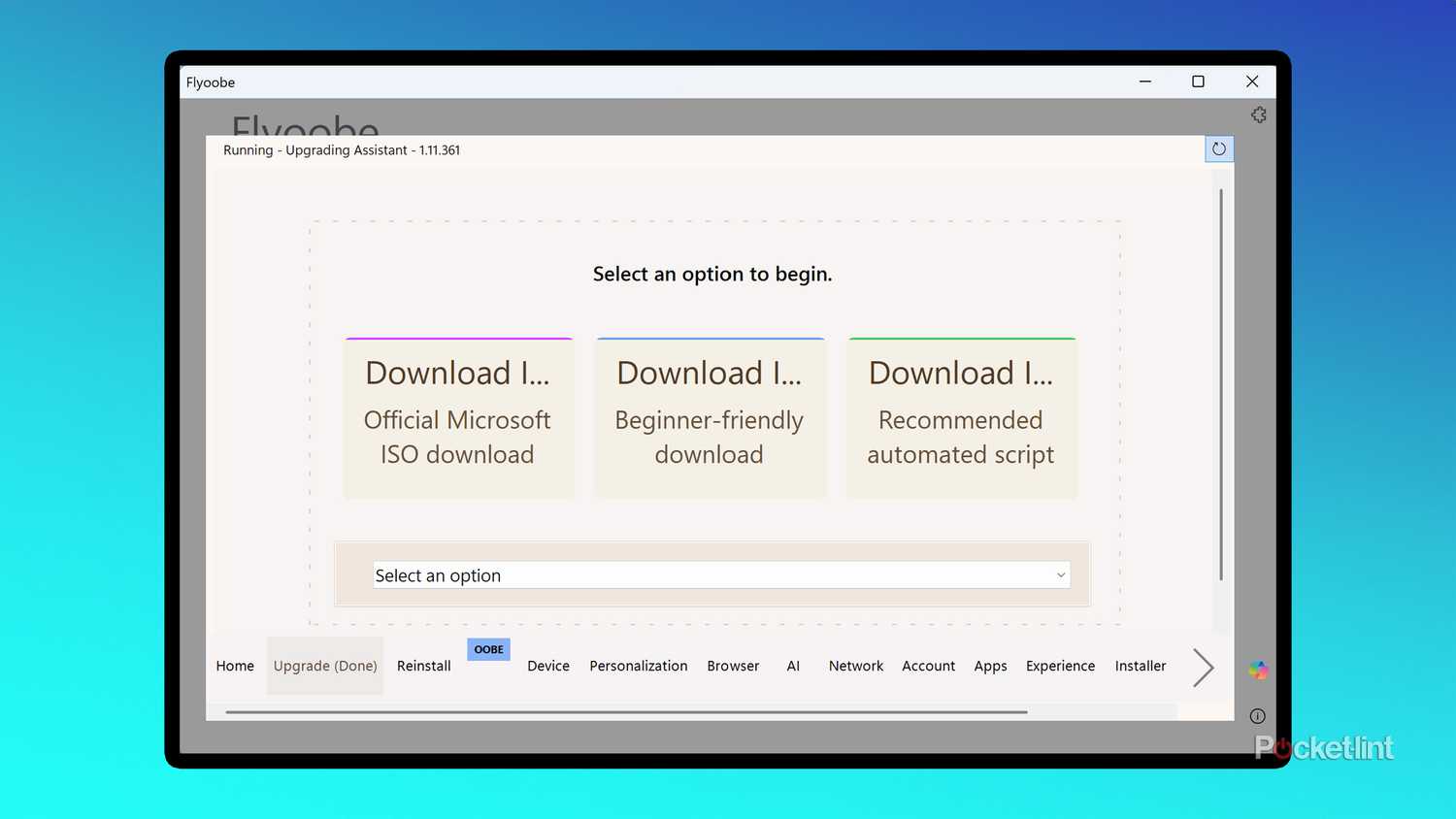 Flyoobe app on Windows.
